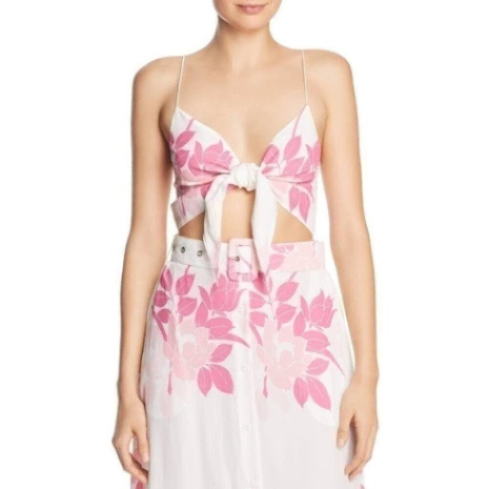 S/W/F Womens Pink Rayon Floral Knot-Front Crop Top Tank NWOT
